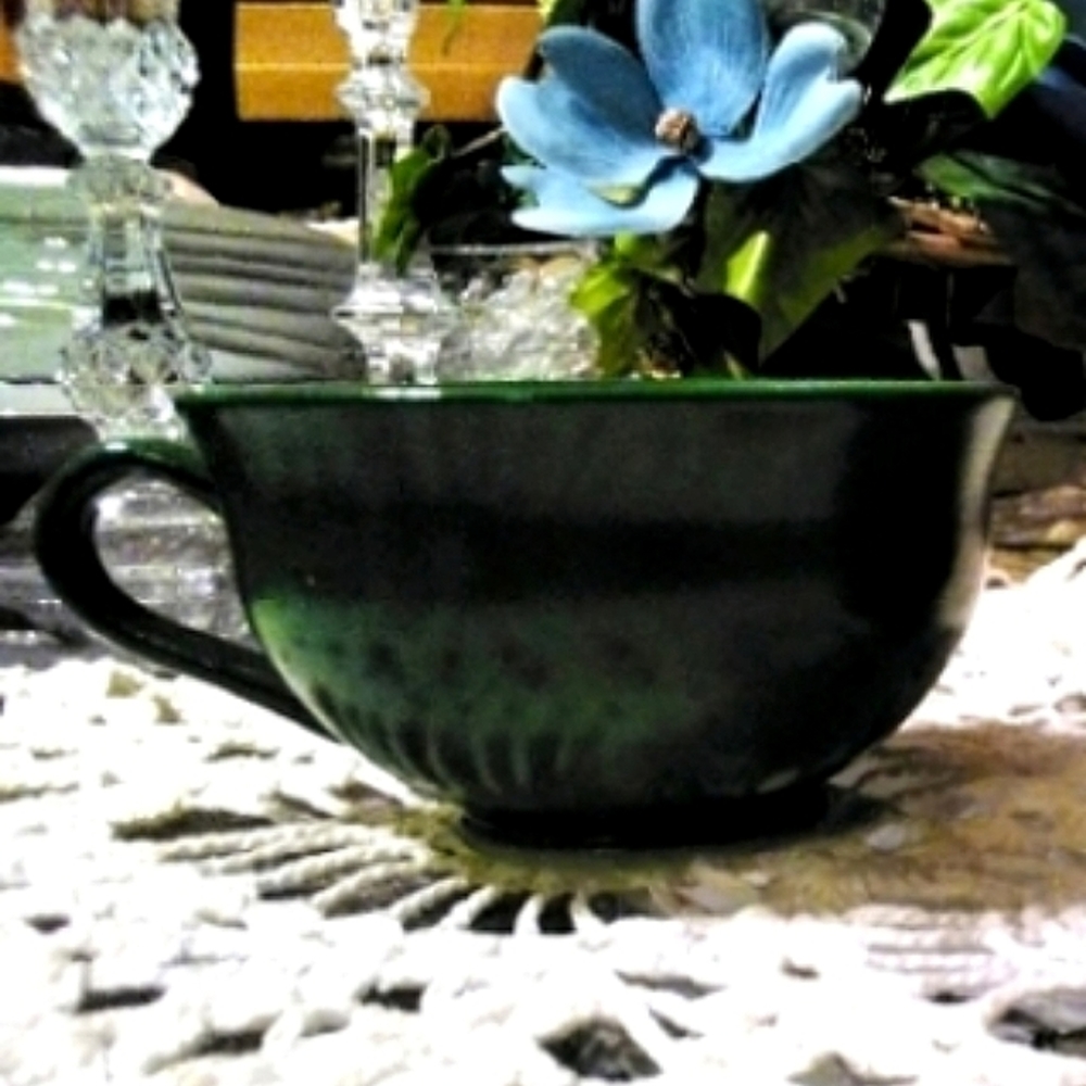 Depression 1920's to 30's Ovid By Hazel-Atlas Dk. Green Cup! RARE!
